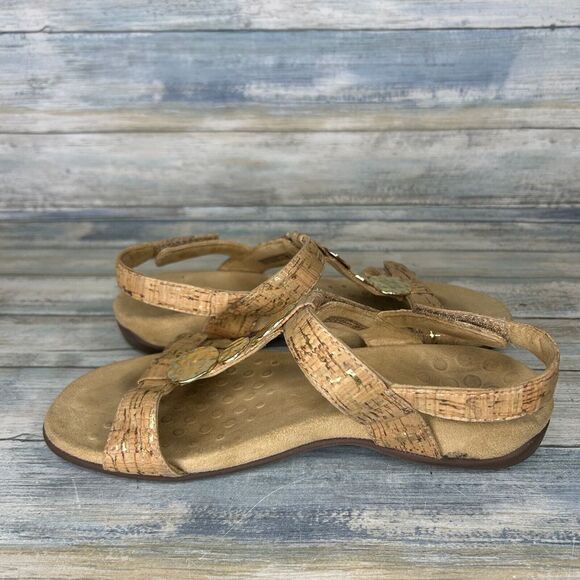 Vionic Sandals Farra Womens 8 Leather Slingback Adjustable Cork Beige - Picture 6 of 9